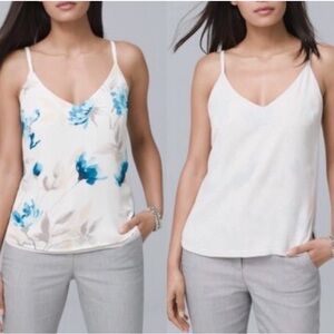White House Black Market Reversible Satin V-Neck Cami in White and Blue Floral